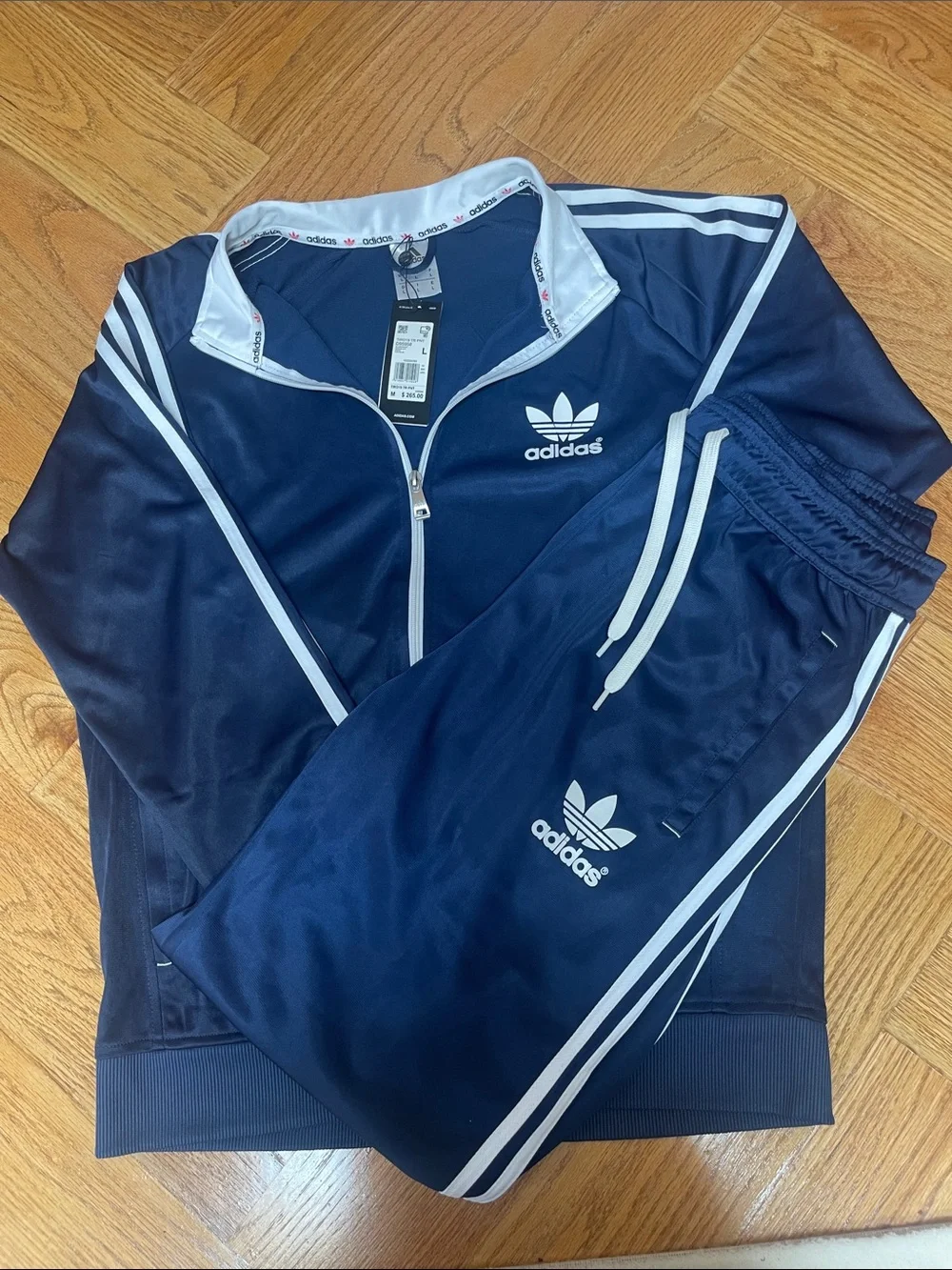 adidas Navy Blue & White Trefoil Track Jacket and Pants Set
